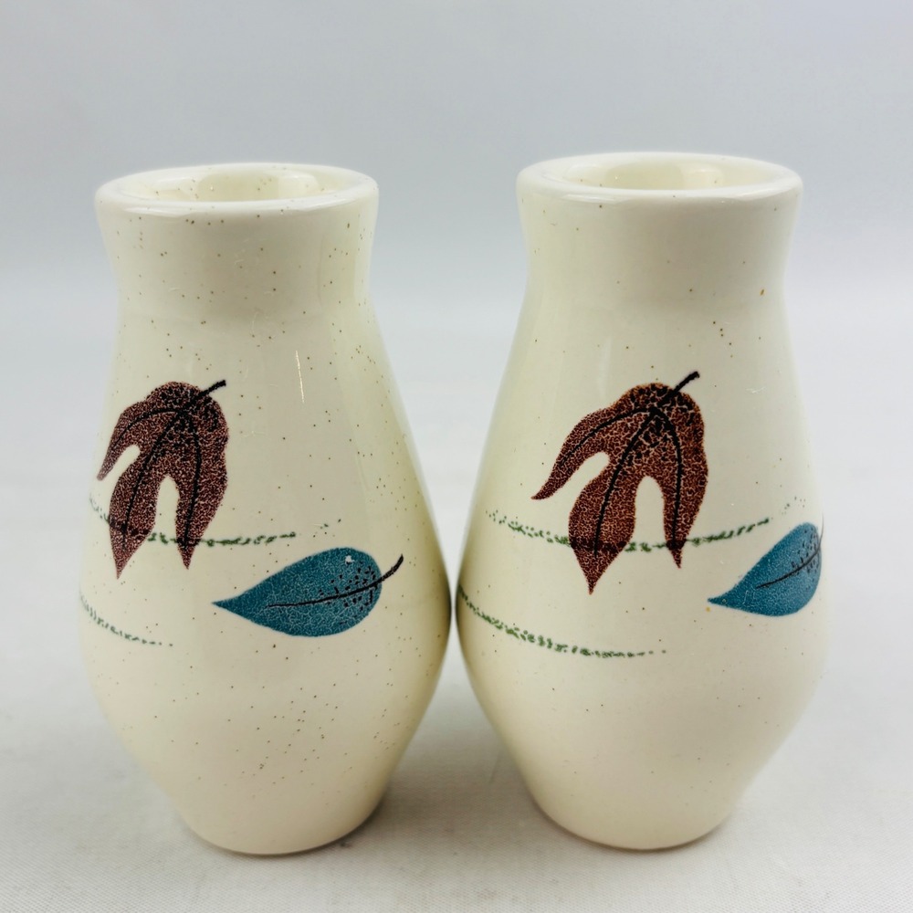 Vintage Franciscan Autumn‎ Salt & Pepper Shaker Set Leaves Speckled MCM 3.75"